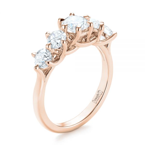 14k Rose Gold 14k Rose Gold Custom Five Stone Engagement Ring - Three-Quarter View -  103909