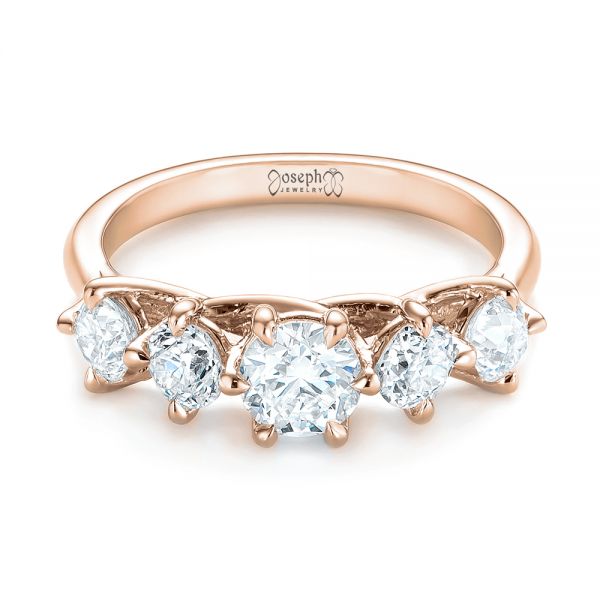 14k Rose Gold 14k Rose Gold Custom Five Stone Engagement Ring - Flat View -  103909
