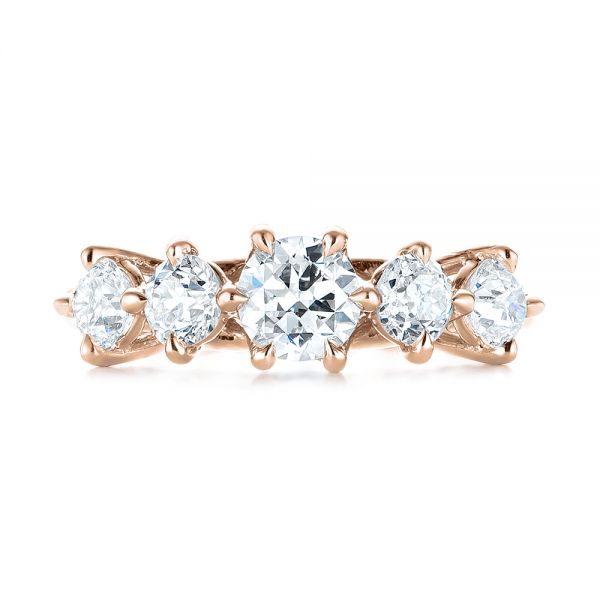 18k Rose Gold 18k Rose Gold Custom Five Stone Engagement Ring - Top View -  103909