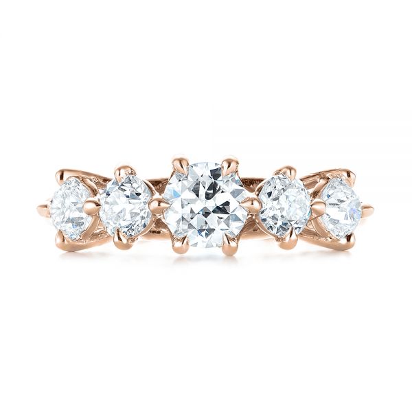 14k Rose Gold 14k Rose Gold Custom Five Stone Engagement Ring - Top View - 103909