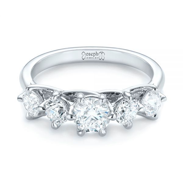 18k White Gold 18k White Gold Custom Five Stone Engagement Ring - Flat View -  103909