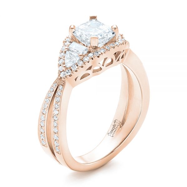 14k Rose Gold 14k Rose Gold Custom Five Stone And Diamond Halo Engagement Ring - Three-Quarter View -  102738