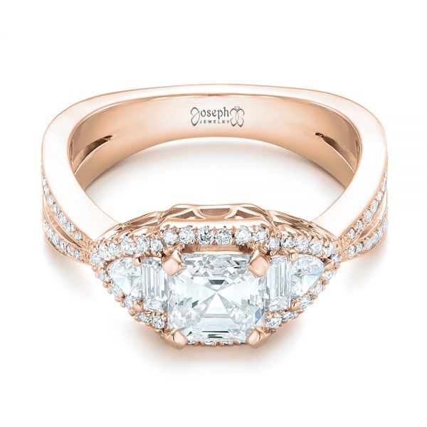 18k Rose Gold 18k Rose Gold Custom Five Stone And Diamond Halo Engagement Ring - Flat View - 102738