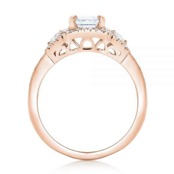 18k Rose Gold 18k Rose Gold Custom Five Stone And Diamond Halo Engagement Ring - Front View -  102738