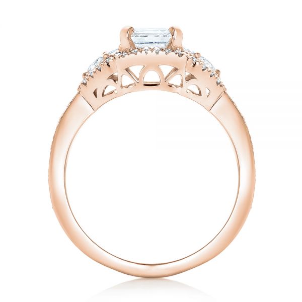 18k Rose Gold 18k Rose Gold Custom Five Stone And Diamond Halo Engagement Ring - Front View - 102738