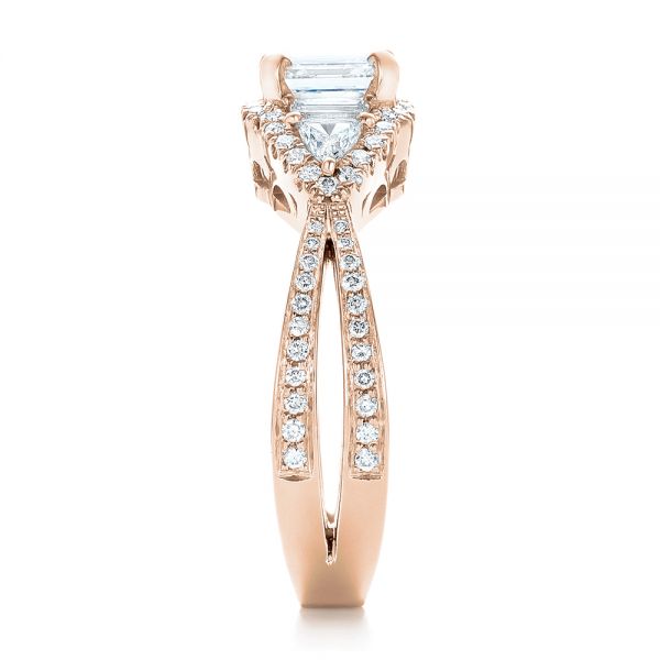 18k Rose Gold 18k Rose Gold Custom Five Stone And Diamond Halo Engagement Ring - Side View -  102738