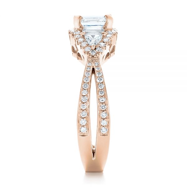 18k Rose Gold 18k Rose Gold Custom Five Stone And Diamond Halo Engagement Ring - Side View - 102738