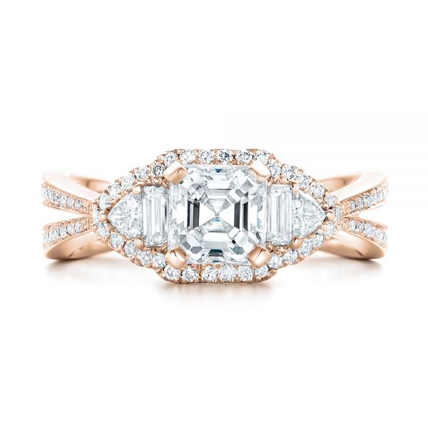 18k Rose Gold 18k Rose Gold Custom Five Stone And Diamond Halo Engagement Ring - Top View -  102738