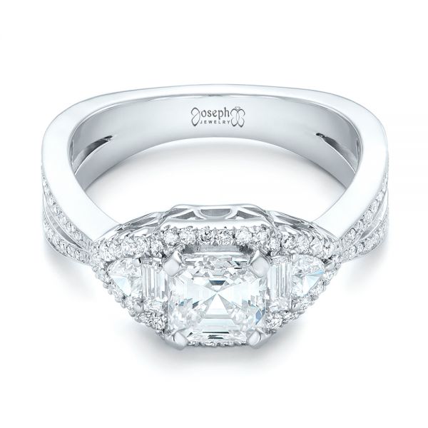  Platinum Custom Five Stone And Diamond Halo Engagement Ring - Flat View -  102738