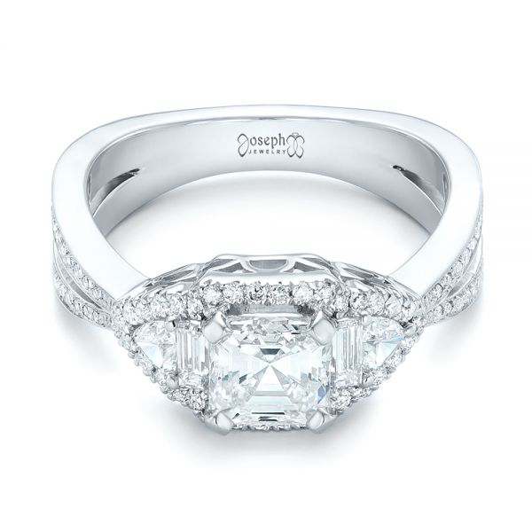 Platinum Custom Five Stone And Diamond Halo Engagement Ring - Flat View - 102738