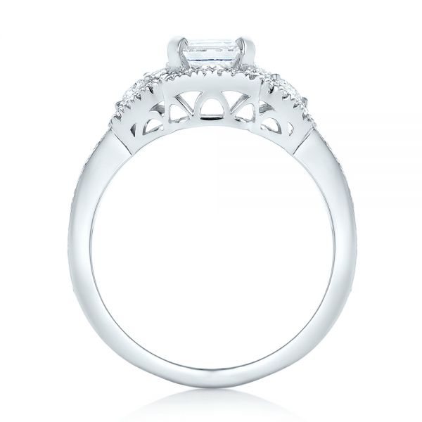 18k White Gold 18k White Gold Custom Five Stone And Diamond Halo Engagement Ring - Front View -  102738