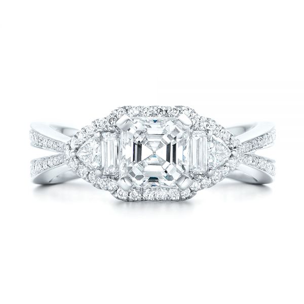  Platinum Custom Five Stone And Diamond Halo Engagement Ring - Top View -  102738