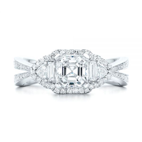 18k White Gold 18k White Gold Custom Five Stone And Diamond Halo Engagement Ring - Top View -  102738