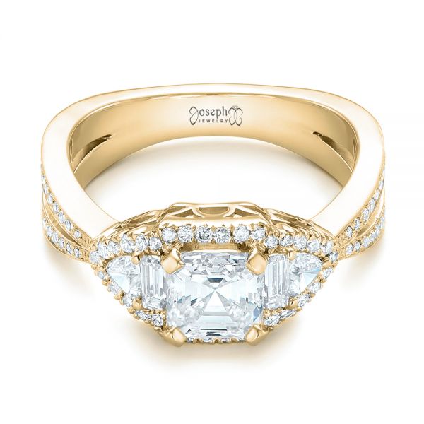 18k Yellow Gold 18k Yellow Gold Custom Five Stone And Diamond Halo Engagement Ring - Flat View -  102738