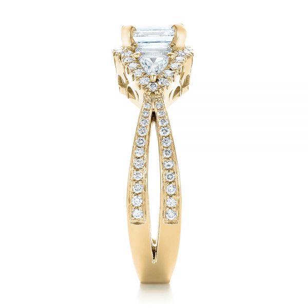 14k Yellow Gold 14k Yellow Gold Custom Five Stone And Diamond Halo Engagement Ring - Side View - 102738