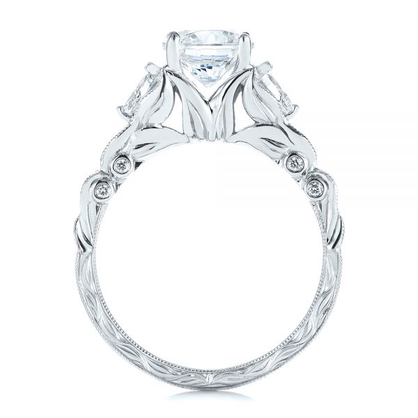 18k White Gold Custom Floral Organic Diamond Engagement Ring - Front View -  105180