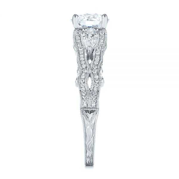 18k White Gold Custom Floral Organic Diamond Engagement Ring - Side View -  105180