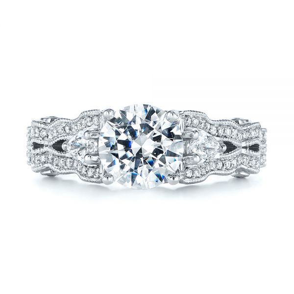 18k White Gold Custom Floral Organic Diamond Engagement Ring - Top View -  105180