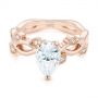 14k Rose Gold Custom Floral Moissanite And Diamond Engagement Ring - Flat View -  104880 - Thumbnail