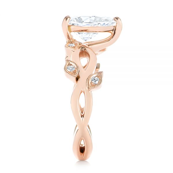 14k Rose Gold Custom Floral Moissanite And Diamond Engagement Ring - Side View -  104880
