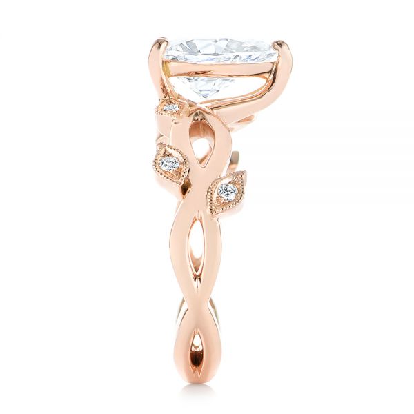 18k Rose Gold 18k Rose Gold Custom Floral Moissanite And Diamond Engagement Ring - Side View -  104880