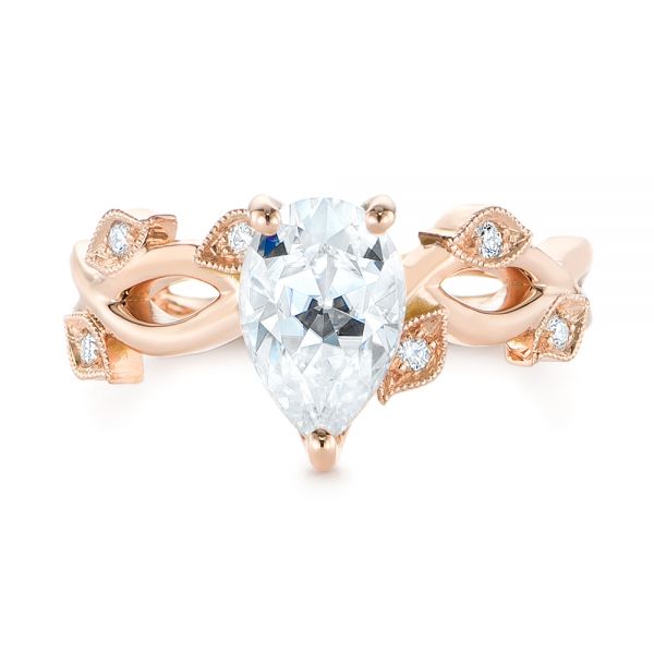 18k Rose Gold 18k Rose Gold Custom Floral Moissanite And Diamond Engagement Ring - Top View -  104880