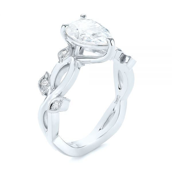 14k White Gold 14k White Gold Custom Floral Moissanite And Diamond Engagement Ring - Three-Quarter View -  104880