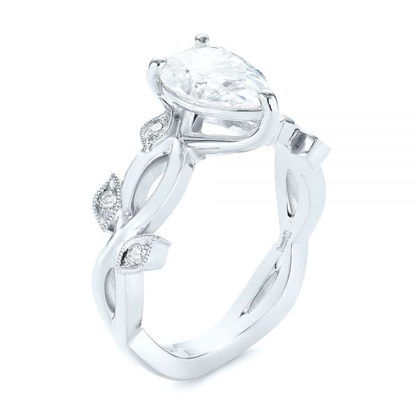 18k White Gold 18k White Gold Custom Floral Moissanite And Diamond Engagement Ring - Three-Quarter View - 104880