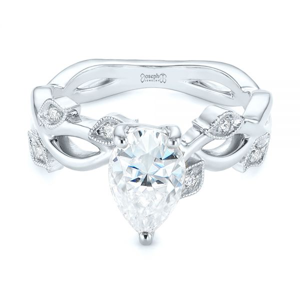 14k White Gold 14k White Gold Custom Floral Moissanite And Diamond Engagement Ring - Flat View -  104880