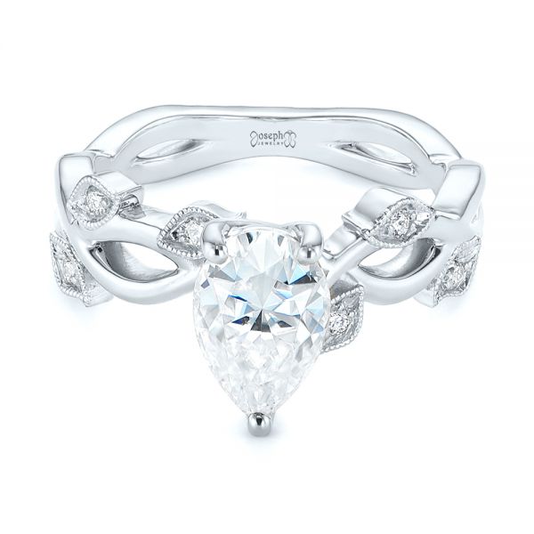 18k White Gold 18k White Gold Custom Floral Moissanite And Diamond Engagement Ring - Flat View - 104880