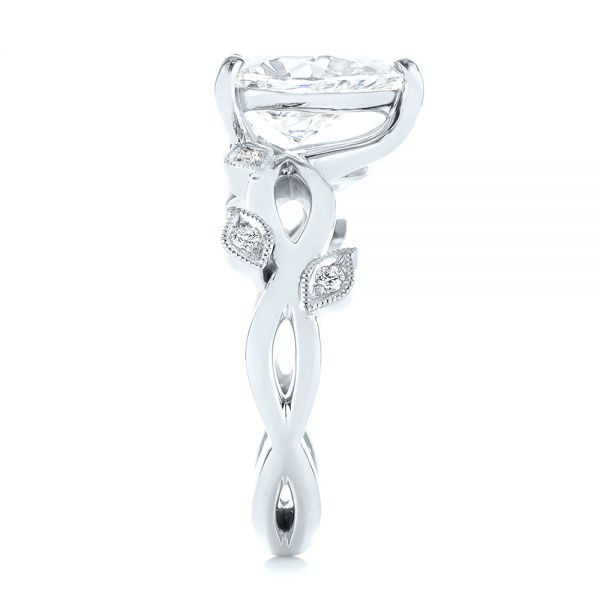 18k White Gold 18k White Gold Custom Floral Moissanite And Diamond Engagement Ring - Side View -  104880