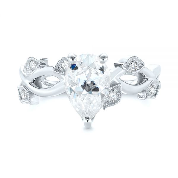 18k White Gold 18k White Gold Custom Floral Moissanite And Diamond Engagement Ring - Top View -  104880
