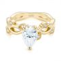 14k Yellow Gold 14k Yellow Gold Custom Floral Moissanite And Diamond Engagement Ring - Flat View -  104880 - Thumbnail