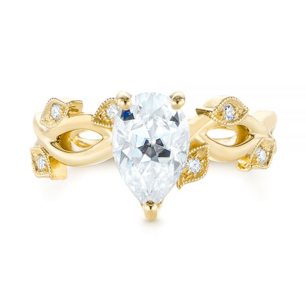 18k Yellow Gold 18k Yellow Gold Custom Floral Moissanite And Diamond Engagement Ring - Top View -  104880