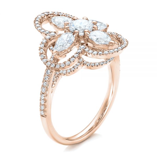 14k Rose Gold 14k Rose Gold Custom Flower Diamond Engagement Ring - Three-Quarter View -  102341