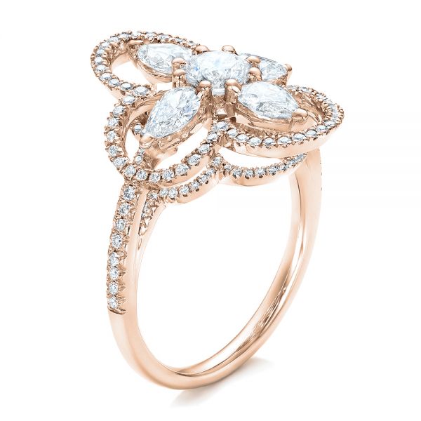 18k Rose Gold 18k Rose Gold Custom Flower Diamond Engagement Ring - Three-Quarter View - 102341