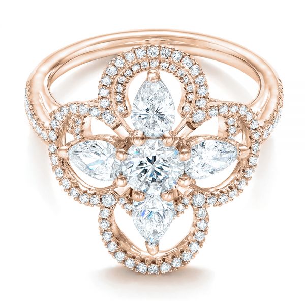 18k Rose Gold 18k Rose Gold Custom Flower Diamond Engagement Ring - Flat View -  102341