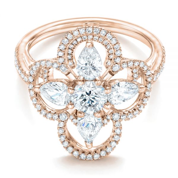 18k Rose Gold 18k Rose Gold Custom Flower Diamond Engagement Ring - Flat View - 102341