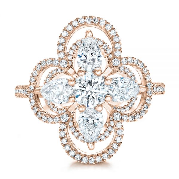 18k Rose Gold 18k Rose Gold Custom Flower Diamond Engagement Ring - Top View -  102341