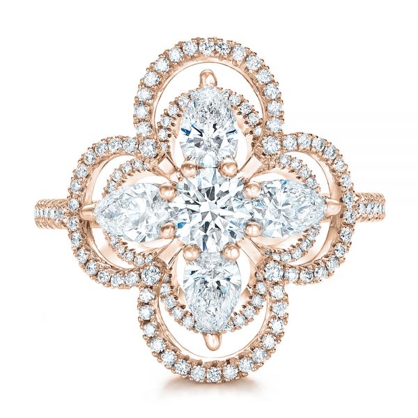 18k Rose Gold 18k Rose Gold Custom Flower Diamond Engagement Ring - Top View - 102341