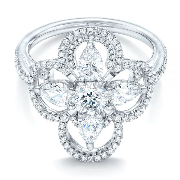 14k White Gold 14k White Gold Custom Flower Diamond Engagement Ring - Flat View -  102341