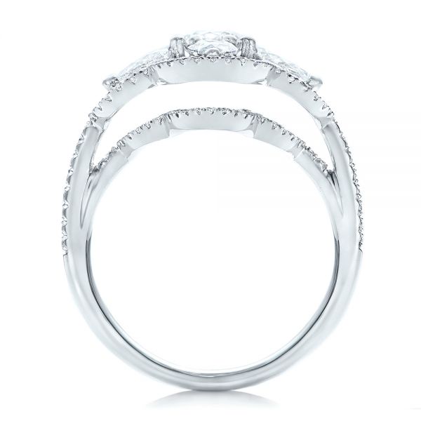 18k White Gold Custom Flower Diamond Engagement Ring - Front View -  102341