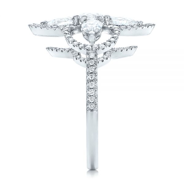 18k White Gold Custom Flower Diamond Engagement Ring - Side View -  102341