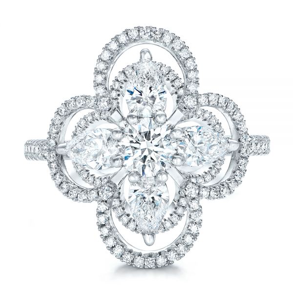18k White Gold Custom Flower Diamond Engagement Ring - Top View -  102341