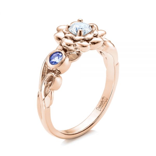18k Rose Gold 18k Rose Gold Custom Flower Top Diamond And Tanzanite Engagement Ring - Three-Quarter View -  101949