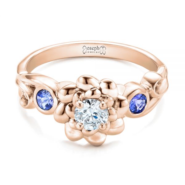 18k Rose Gold 18k Rose Gold Custom Flower Top Diamond And Tanzanite Engagement Ring - Flat View -  101949