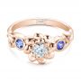 18k Rose Gold 18k Rose Gold Custom Flower Top Diamond And Tanzanite Engagement Ring - Flat View -  101949 - Thumbnail