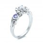 14k White Gold Custom Flower Top Diamond And Tanzanite Engagement Ring - Three-Quarter View -  101949 - Thumbnail