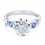14k White Gold Custom Flower Top Diamond And Tanzanite Engagement Ring - Flat View -  101949 - Thumbnail
