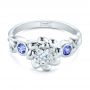 18k White Gold 18k White Gold Custom Flower Top Diamond And Tanzanite Engagement Ring - Flat View -  101949 - Thumbnail